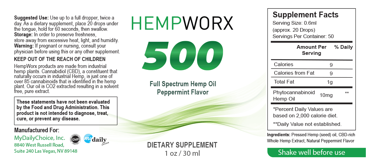 HempWorx 500mg Suggested Serving